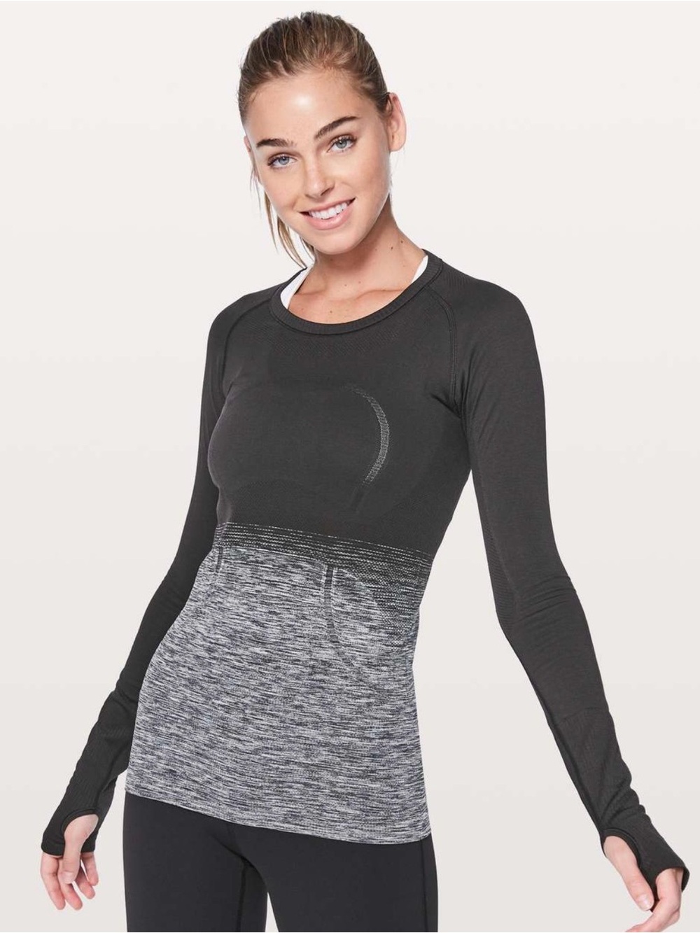 lululemon athletica Black to Heather Gray Seamless Long Sleeve Top